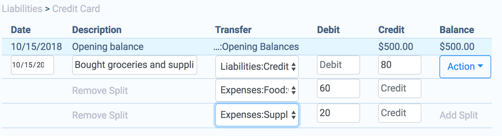 Split transaction